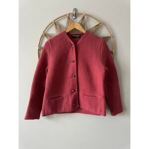 Vtg Geiger Tyrol Pink Boiled Wool Cardigan Jacket Blazer EU 42/ US 10-12 M/L